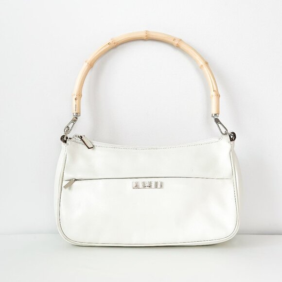 Vintage Gucci White Leather Bamboo Handle Shoulder Bag
